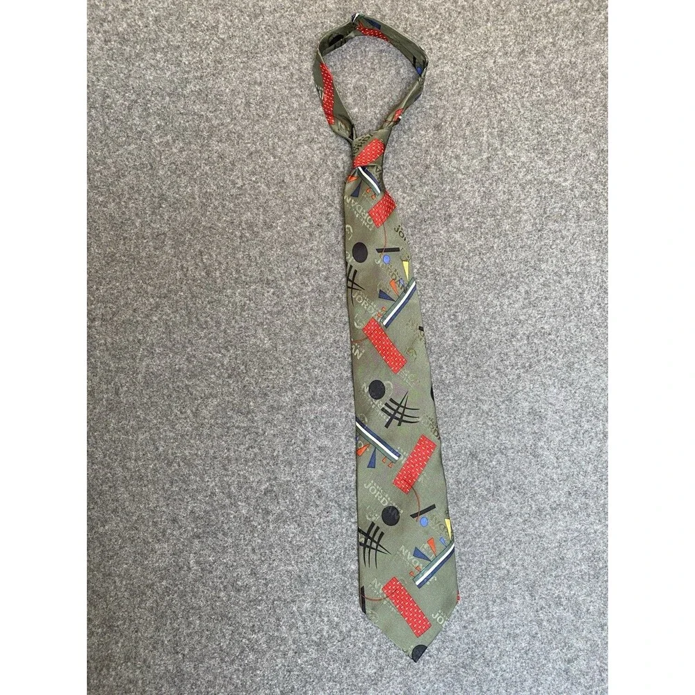 Vtg Michael Jordan Olive Green Silk Necktie Bugatchi Uomo Geometric Sportswear